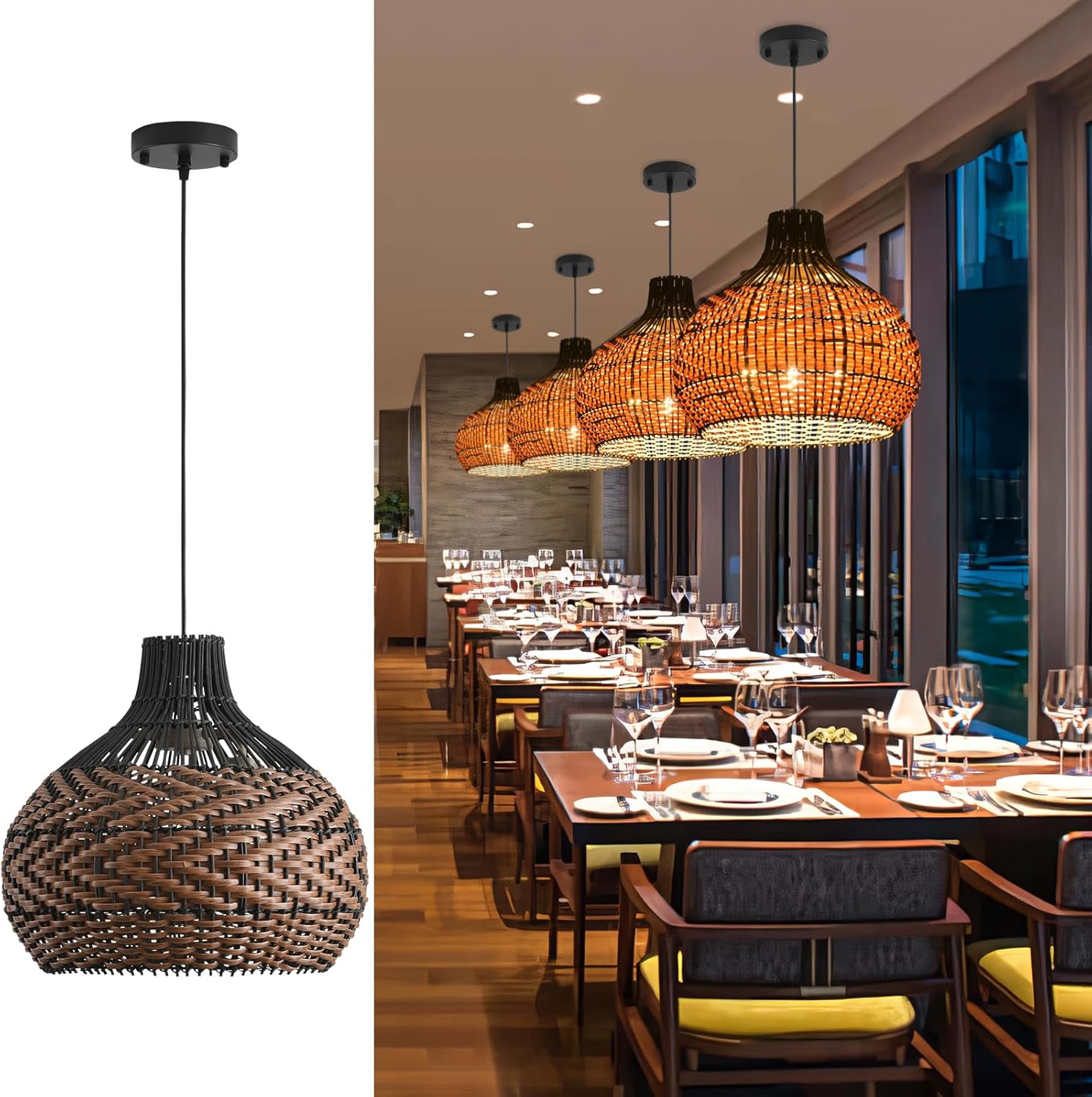 3-Light Rattan Pendant Light,15