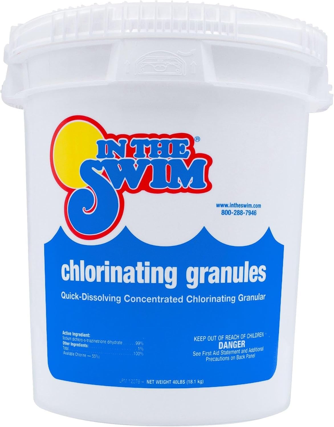 In The Swim Sodium Dichlor Chlorine Shock Granules for Sanitizing Swimming Pools – Fast Dissolving, pH Balanced Sanitizer - 56% Available Chlorine, 99% Sodium-Dichlor – 40 Pound