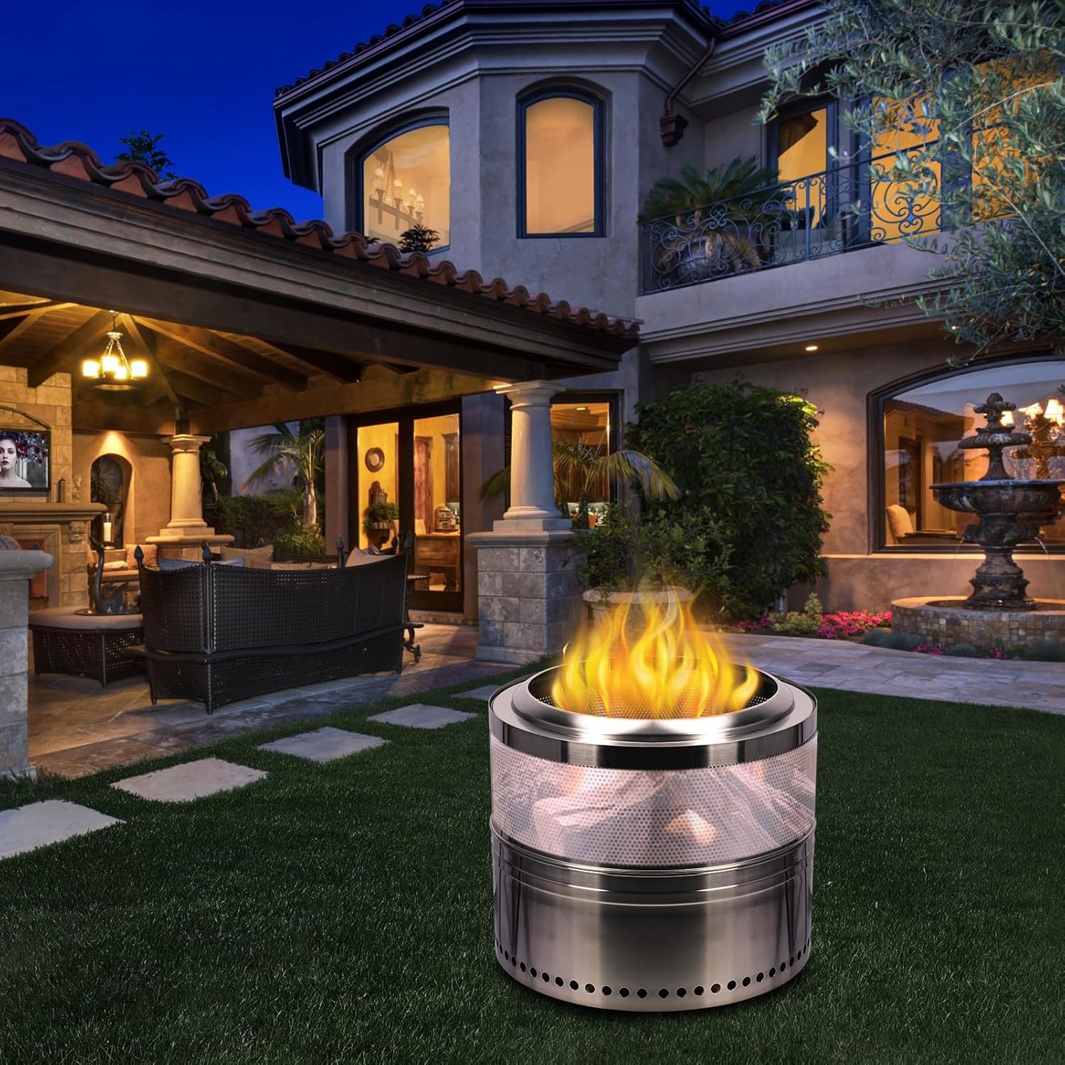 Stainless Steel Smokeless Pit, Smokeless Firepit, Wood Burning BBQ Firepit, Stainless Steel Portable Outdoor Fireplace with Ash Tray, Detachable Bonfire Firepit for Outside Camping 50 cm