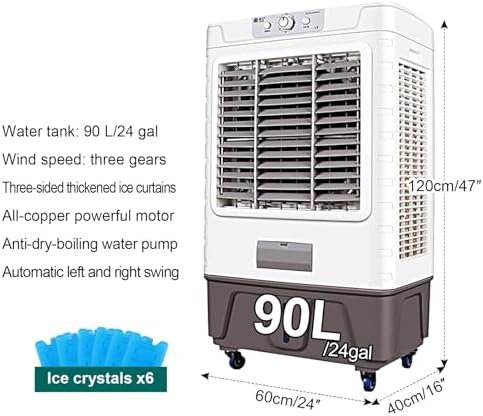 Evaporative Air Cooler portable air conditioners, Fan Cooler with 120° Oscillating, 3 Wind Speeds, 90 L/24 gal Water tank, for Outdoor Indoor Use