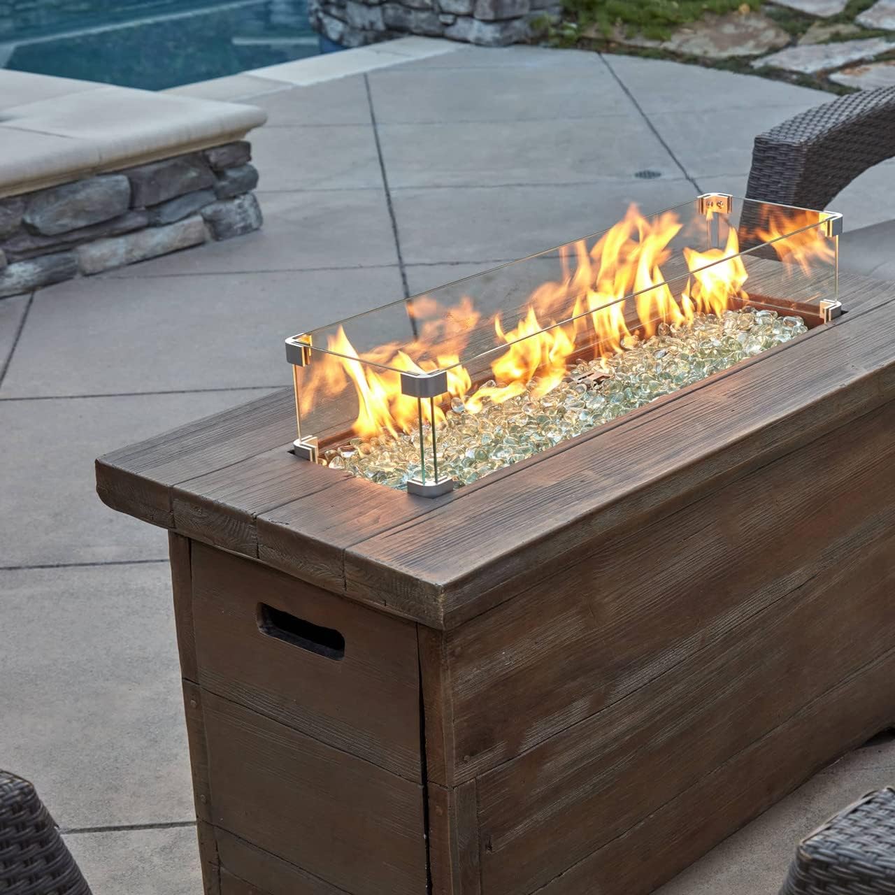Bluegrass Living HF42603 Barnyard Style Propane Fire Pit Table for Patio and Deck Use, MGO Construction, Includes Glass Beads and Protective Cover, 42 Inch x 20 Inch, Gray