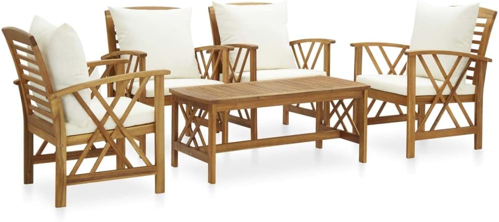 5 Piece Patio Lounge Set with Cushions Solid Acacia Wood, Patio Furniture Sets, Outdoor Furniture