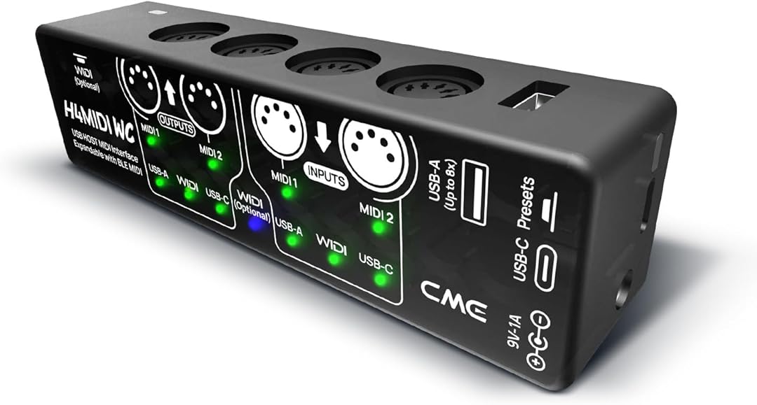 CME H4MIDI WC – Advanced USB Host MIDI Interface with Router, Filter, Mapper, Optional WIDI Bluetooth MIDI, Standalone 9V Power mode - Perfect for Guitarists and Producers