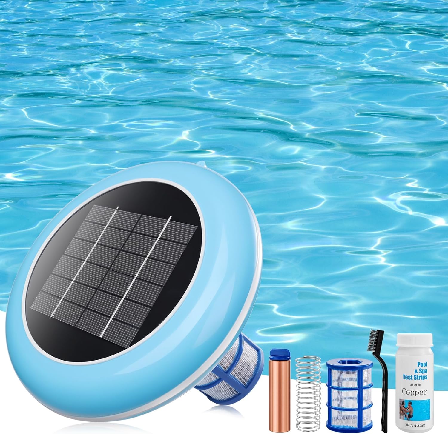 Pool Ionizer Solar Powered,Copper Ionization,Floating Automatic Water Cleaner and Purifier,Up to 45,000 Gal,85% Less Chlorine, Chlorine Free Water,Smart Replacement