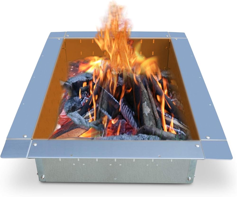 Firebuggz Heavy Duty Stainless Steel Fire Pit Ring Insert for Outdoors - 24”x 36” Rectagular Insert, 32”x 44” Outside Flange, 9