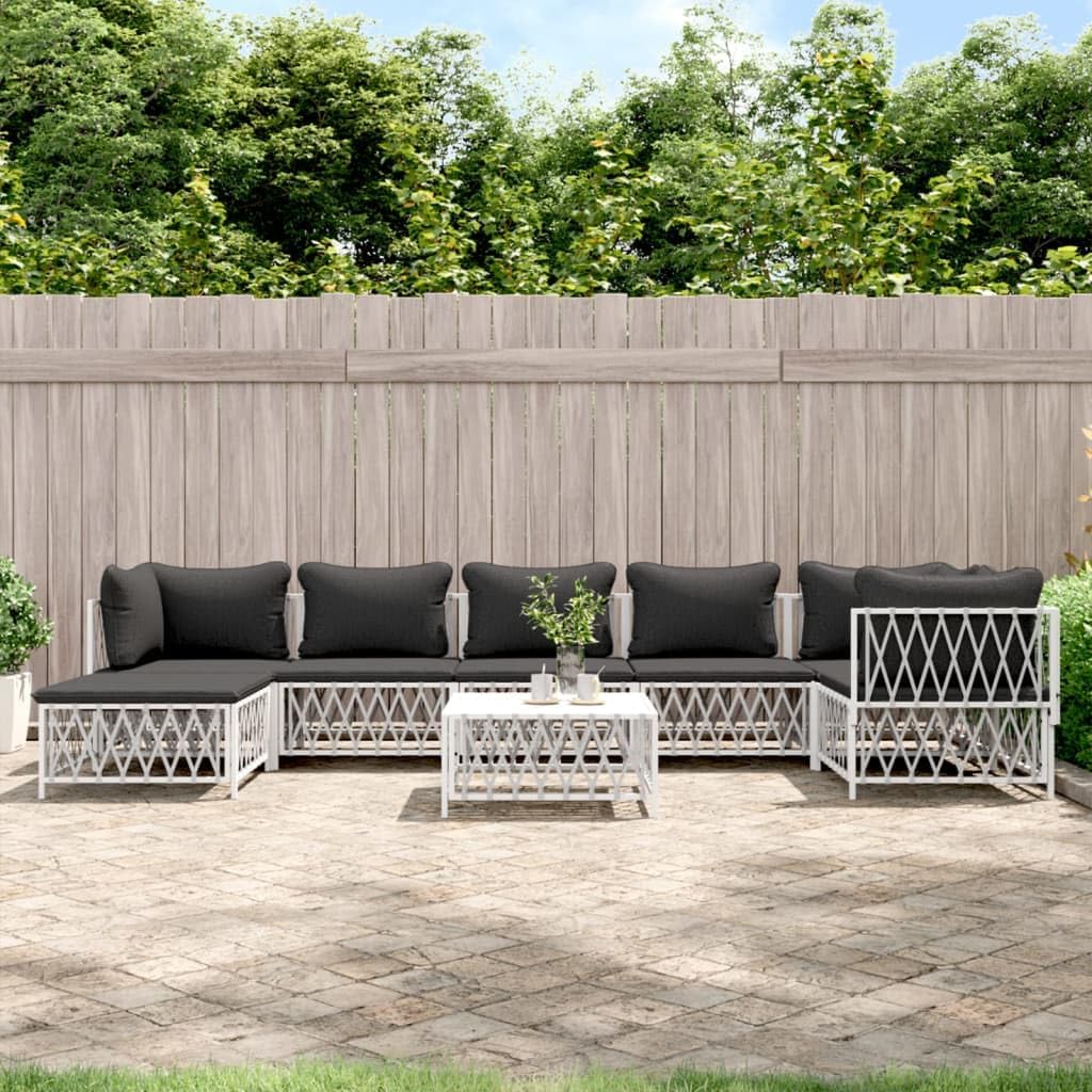 8 Piece Patio Lounge Set with Cushions White Steel,Sturdy Outdoor Patio Lounge Set with Comfortable Cushions and Modular Design Patio Furniture Sets, Outdoor Furniture Sets