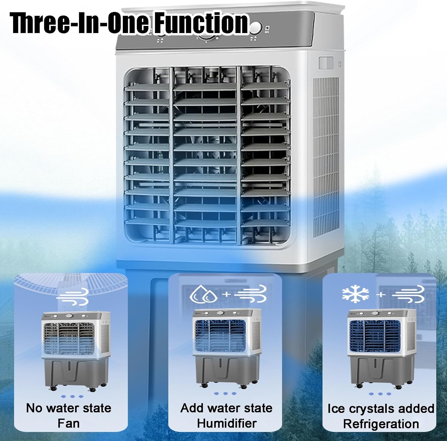 Evaporative Air Cooler, 3-in-1 Swamp Cooler, Portable Air Conditioners with Knob, 3-Speed, 11 Gal Water Tank for Home/Office/Garage/Patio