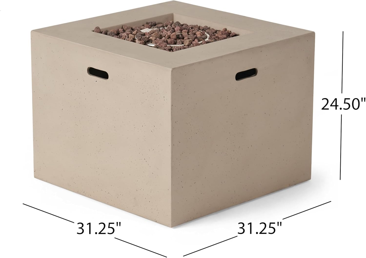 31 Inches Square Fire Pit, 40,000 Btu Outdoor Propane Fire Table, Modern Light Grey Design, Patio, Deck, Backyard Gatherings (1 Doors)