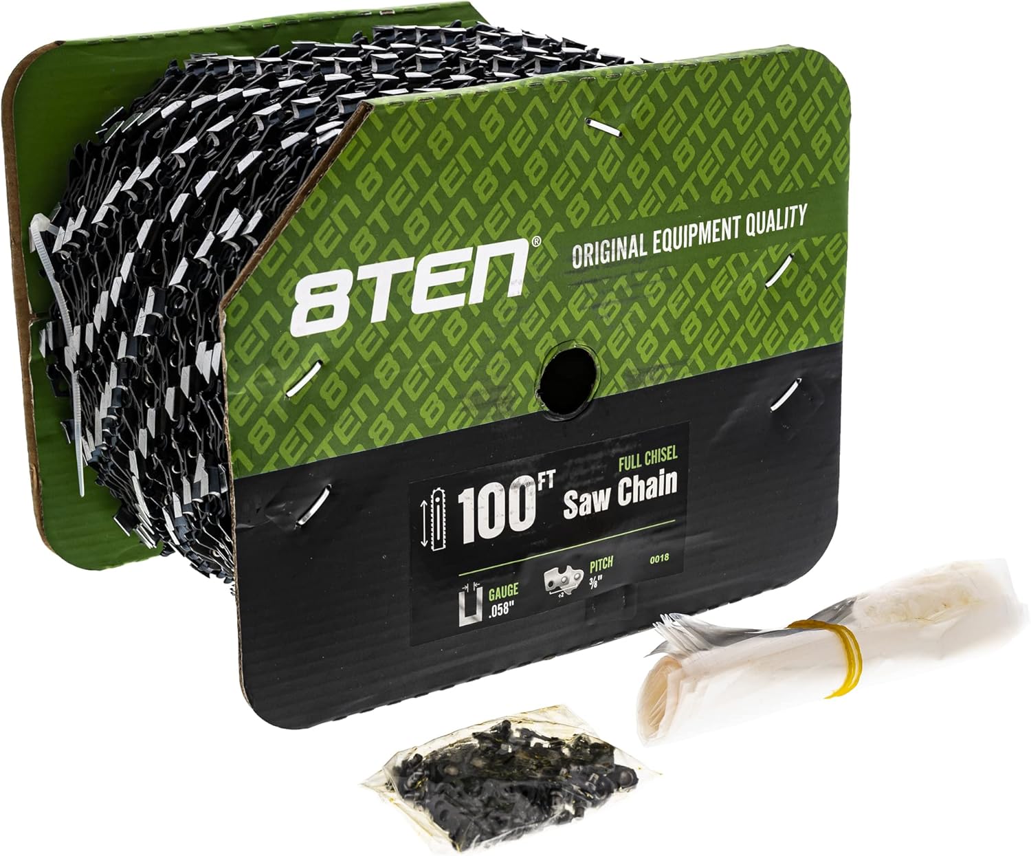 8TEN Chainsaw Chain Bulk Reel Full Chisel 100 Foot .058 Gauge 3/8 Pitch