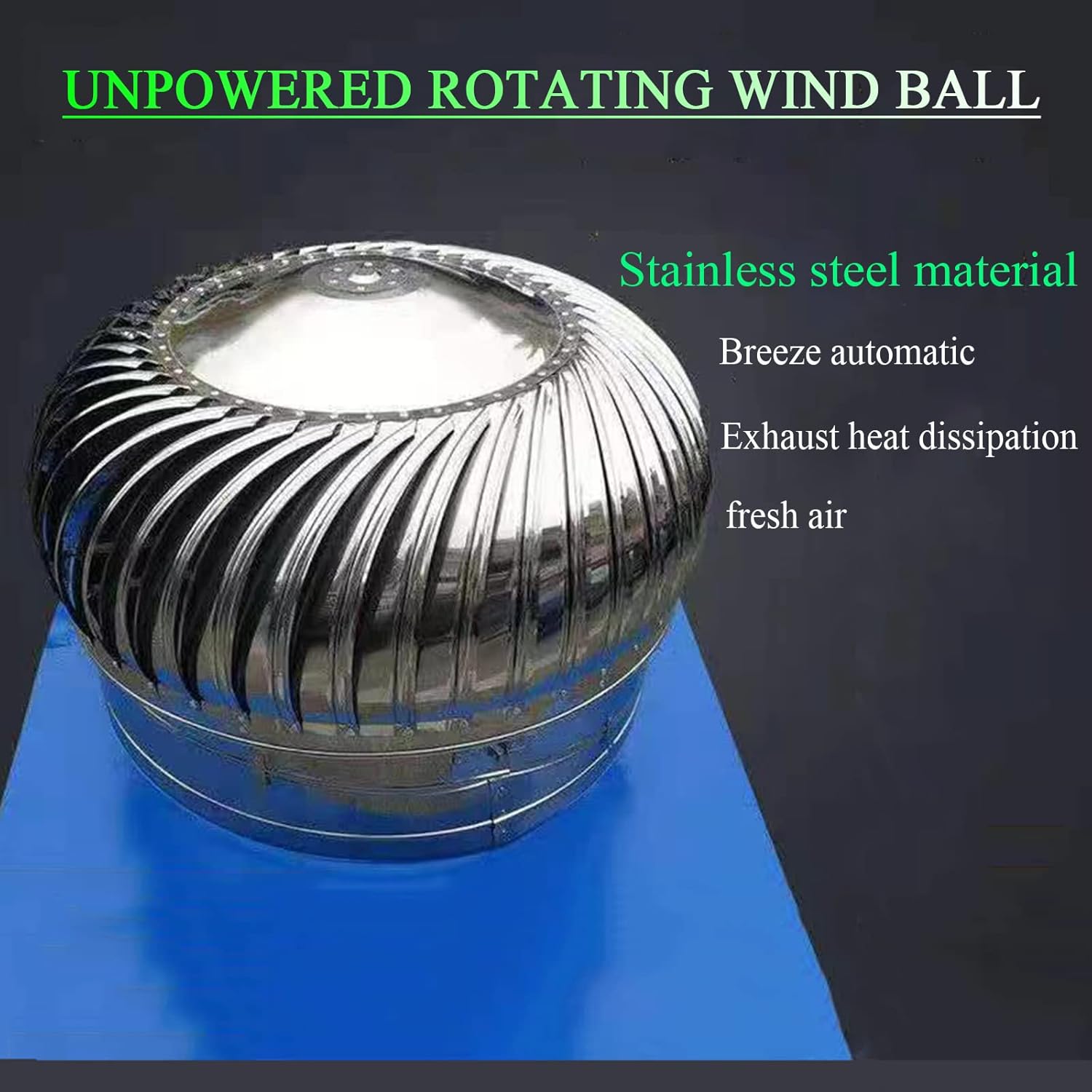 Turbine Ventilator Stainless Steel Rotating Chimney,Spinner Anti Downdraught Chimney,Cowl Cap with Claw Base Energy Saving,for Houses Factory Attic Farm,300mm