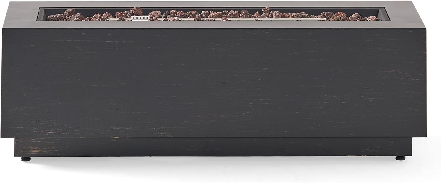 40 Inches Outdoor Propane Fire Pit, 50,000 Btu Dark Grey Rectangular Fire Table, Brown + Gold Accents – Patio, Deck, Backyard (Tank Cover Not Included)