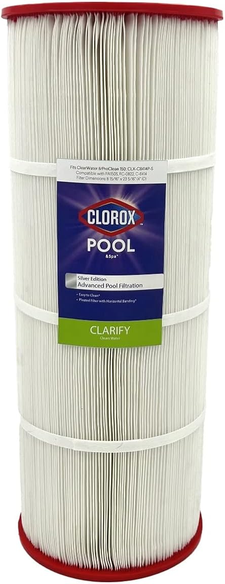 Clorox Silver Edition Advanced Pool Filter | Replacement for Waterway ClearWater II, ProClean 150, Unicel C-8414, Pleatco PA150S, Filbur FC-0822, and More | 150 sq ft Pleated Filter Media
