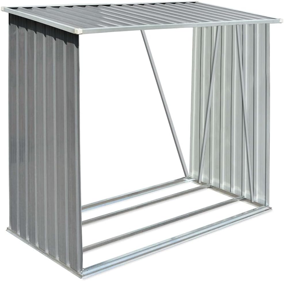 vidaXL Garden Log Storage Shed in Galvanized Steel - Weather-, Easy Assembly, Ventilation Design Log Store – Gray | Size: 64.2