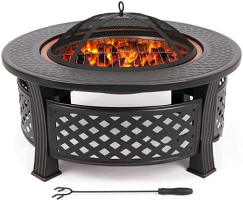 Firepits and Firebowls with Lid BBQ Grill Tripod Guard and Cover Round Large Patio Heater, Fire Pits Bowls for Garden Table Wood Burning Cast Iron Log Burner Outdoor Camping Outdoor Fire Pits