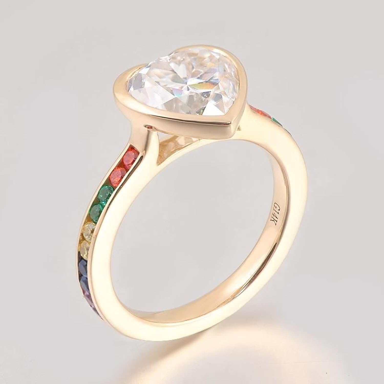 Heart Ring Jewelry, Promise Rings Moissanite Accessories 9K Yellow Gold for Engagement Wedding