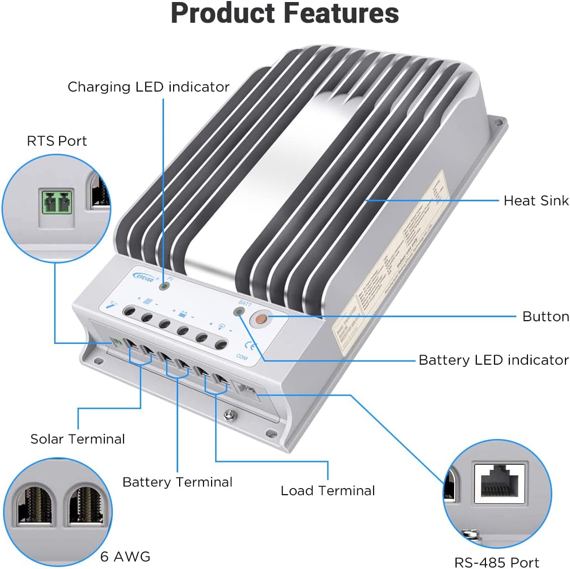 EPEVER 40A MPPT Solar Charge Controller 12V/24V Auto Working Max.PV 150V Solar Panel Charge Regulator Tracer BN Series Negative Ground Solar Controller
