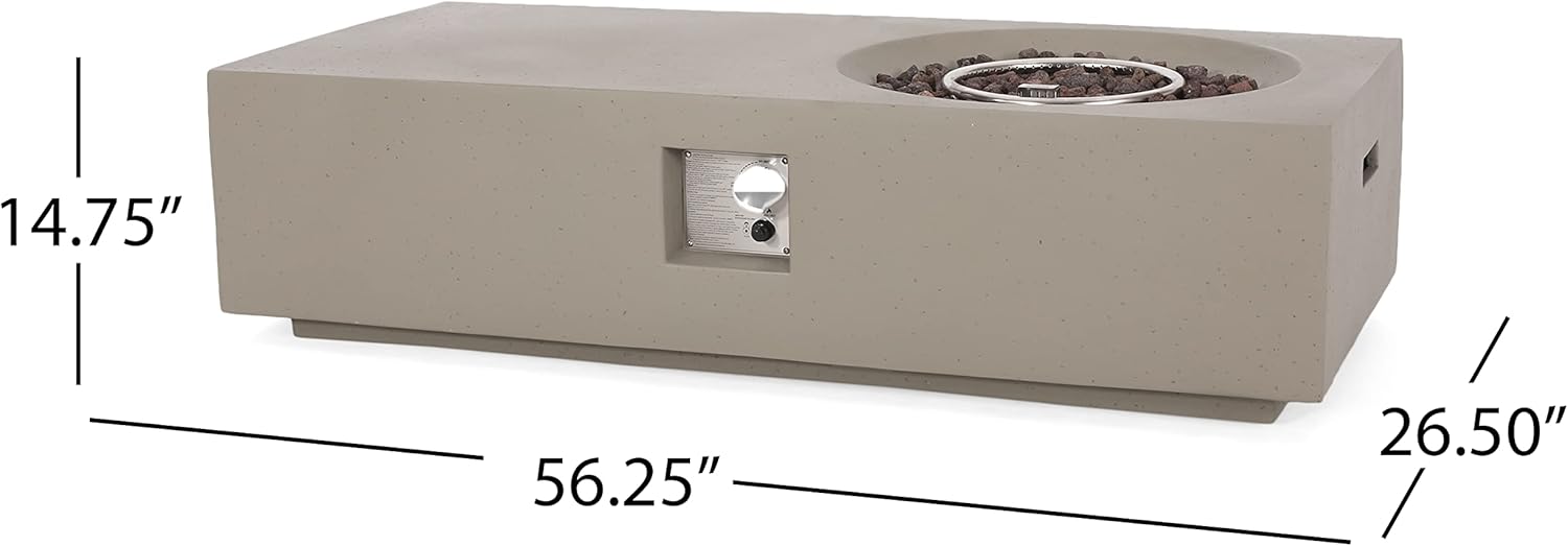 Rectangular 14.75 Inches Fire Pit, 50,000 Btu Outdoor Propane Fire Table – Light Grey Finish, Patio, Deck, Backyard Gatherings (1 Doors)