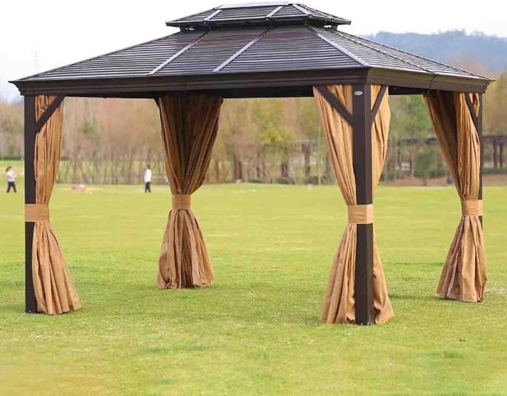 Outdoor Living 10X 10ft Gazebo, with Galvanized Steel Hardtop Double Roof,Outdoor Aluminum Frame Canopy, Metal Pavilion with Curtains