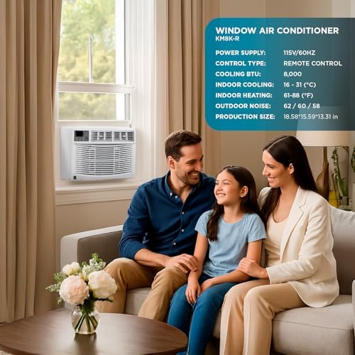Kenmore KM12K-R 12,000 BTU Window Air Conditioner for Large Rooms up to 550 Sq. Ft. – Quiet Cooling, Remote Control, Digital Display, 3 Fan Speeds, Easy Install, Washable Filter, Energy Efficient