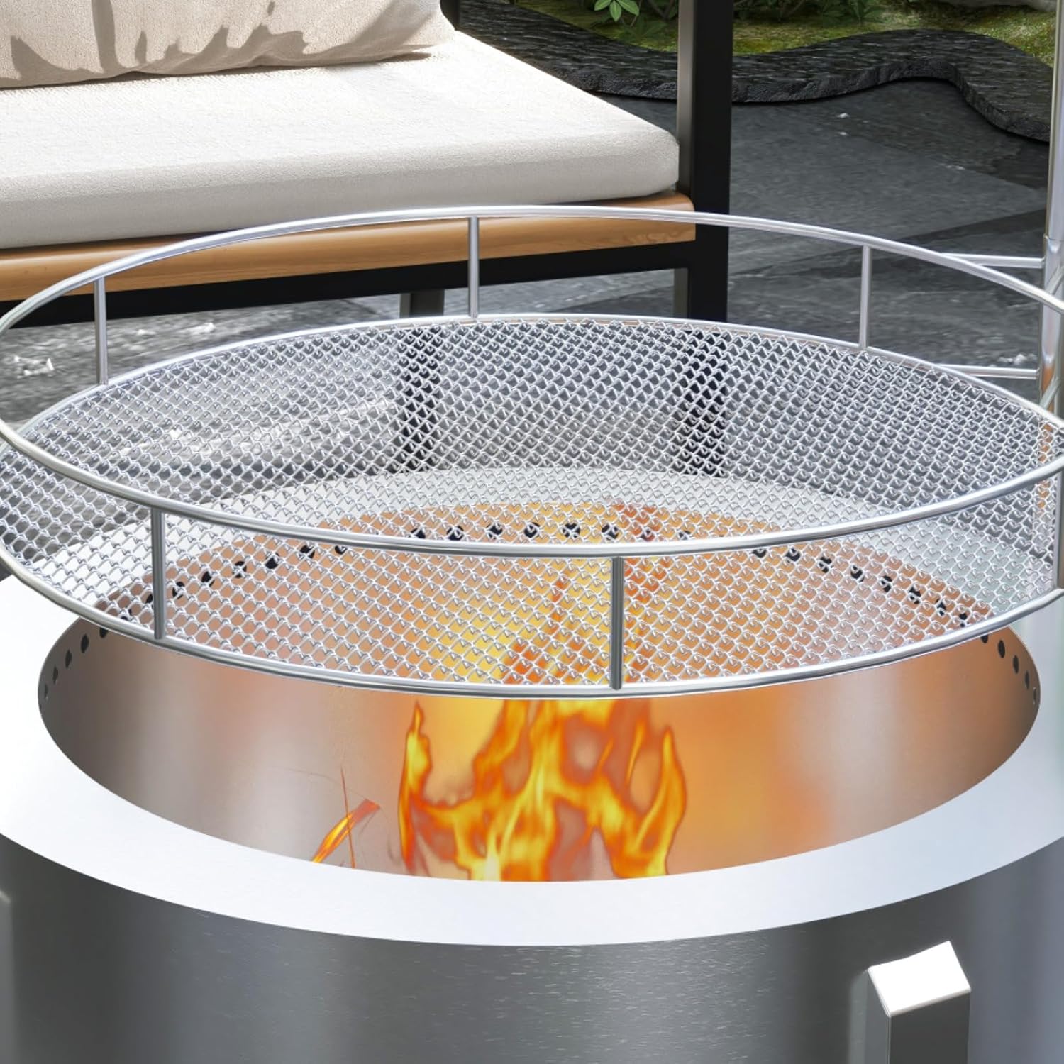 Stainless Steel 2-in-1 Smokeless Fire Pit, BBQ Grill, 19