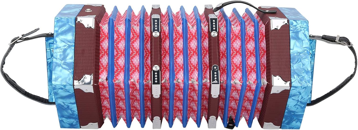 Expert Concertina Accordion for Adults & Beginners | Portable 7.1 Inch Musical Instrument | Solid Wood & Leather Design with Carrying Bag (Sky Blue)