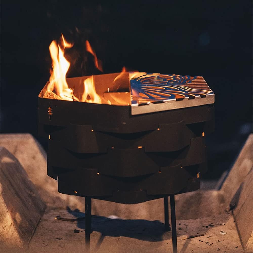 Wood Burning Stove - Portable Bonfire Fire Pit With Stand,Outdoor Firepit & Campfire Grill,for Outside Patio Backyard Cooking Camping(Black,Medium)