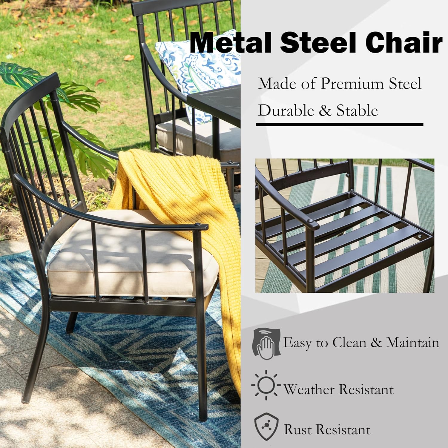 Sophia & William 5 Pieces Outdoor Dining Set with Fire Pit Table, Outdoor Patio Furniture Conversation Set with 4 Chairs & 50,000 BTU Square Propane Firepit Table for Porch Deck