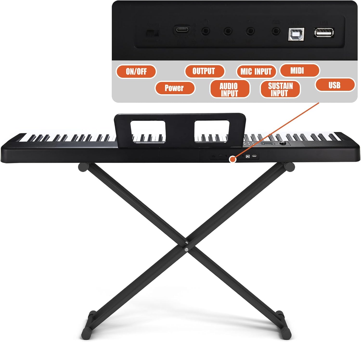 88 Key Keyboard Piano Electric Keyboard, 88 Key Digital Piano for for Beginner, with Power Adapter, Sustain Pedal, Stand, Bluetooth, Carrying Case, Headphones, USB-MIDI, for at Home/Stage