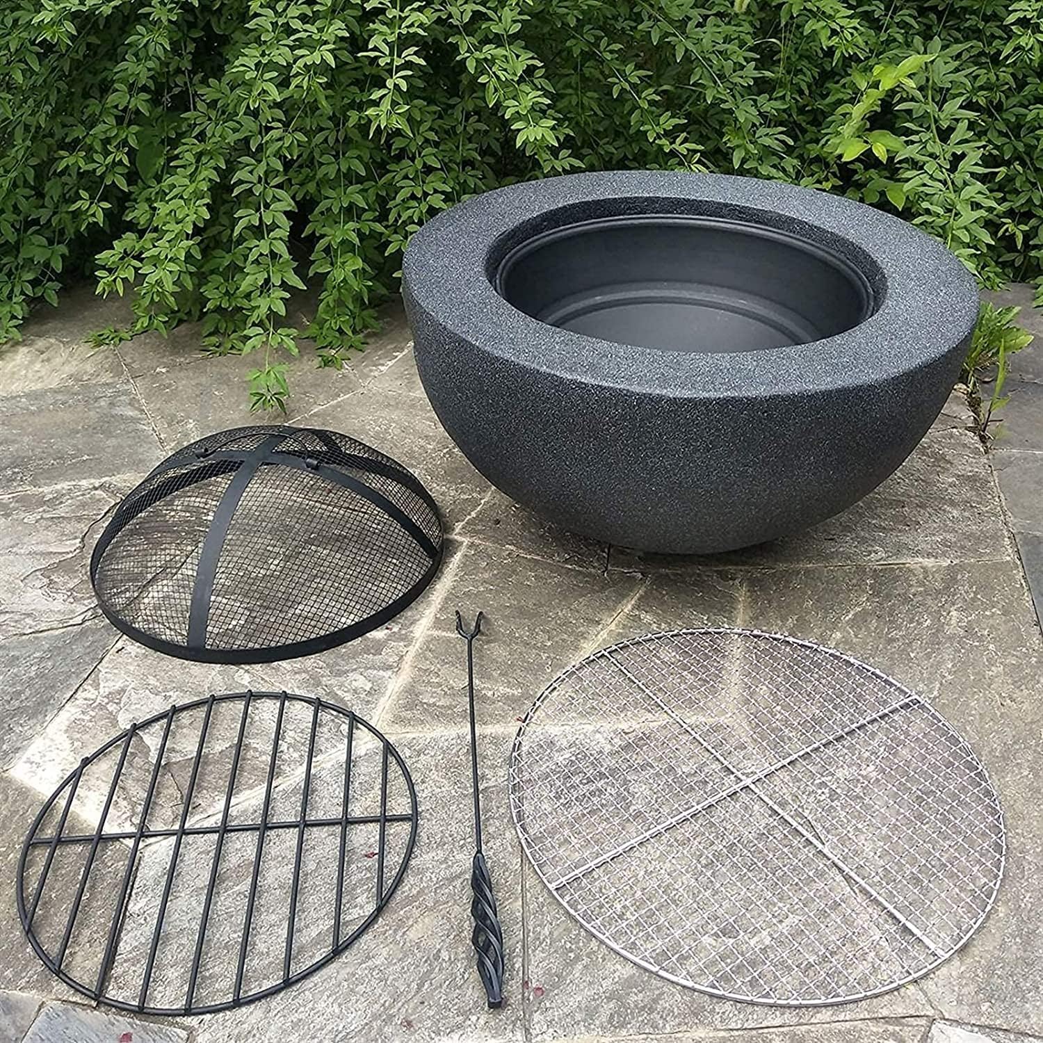 BBQ Grill Outdoor Hearth Grill, Fireplace, Fire-Resistant, Includes Grill Grate for Use as a BBQ Pit, Fire Bowl out of Steel with an Edging of Artificial Stone Patio Stove