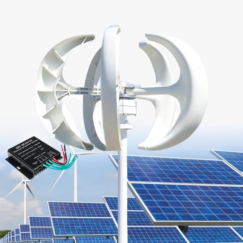 12000W Wind Turbine Generator - 5 Blades Vertical Kit, 12V/24V/48V/110V/220V, 3 Phase AC Permanent Magnet with Controller for Hybrid Wind & Solar Energy Solutions, Red