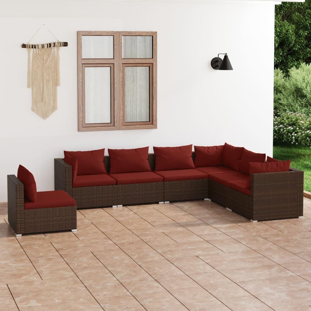 7 Piece Patio Lounge Set with Cushions Poly Rattan Brown,Comfortable and Durable Patio Lounge Set: for Outdoor Relaxation Patio Furniture, Outdoor Furniture Sets