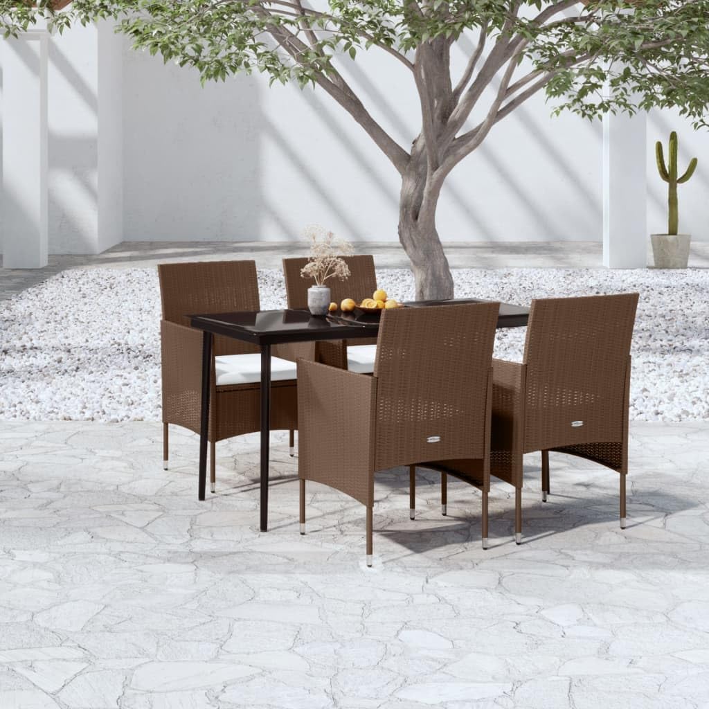 Patio Set 5 Piece Patio Dining Set with Cushions Brown and Black