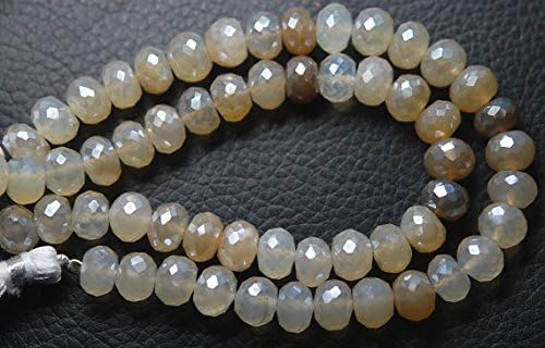 13 inch natural beads strand of 7-8mm faceted rondelle mystic grapefruit chalcedony gemstone beads for DIY jewelry - necklace, bracelet, earring, ring.