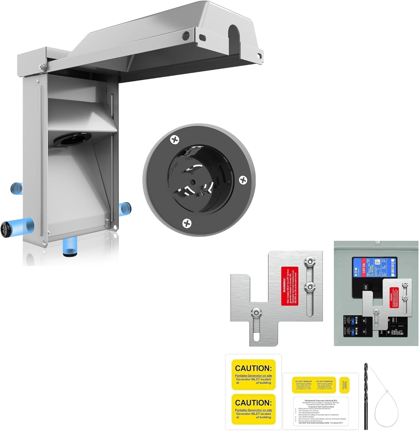 50A Generator Setup SS2-50P Power Inlet Box with Interlock Kit (suiable for Eaton BR 150/200A Panel), Safety Solution for homeowners During Outage