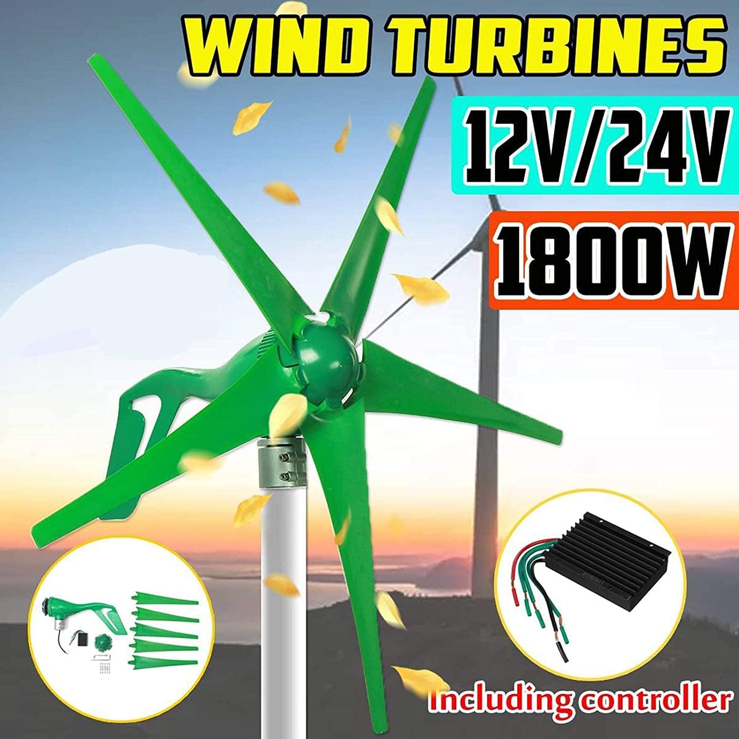 5 Blades Wind Turbines Generator, Horizontal Wind Generator with Charge Controller Windmill Energy Turbines Charge 12V/24V