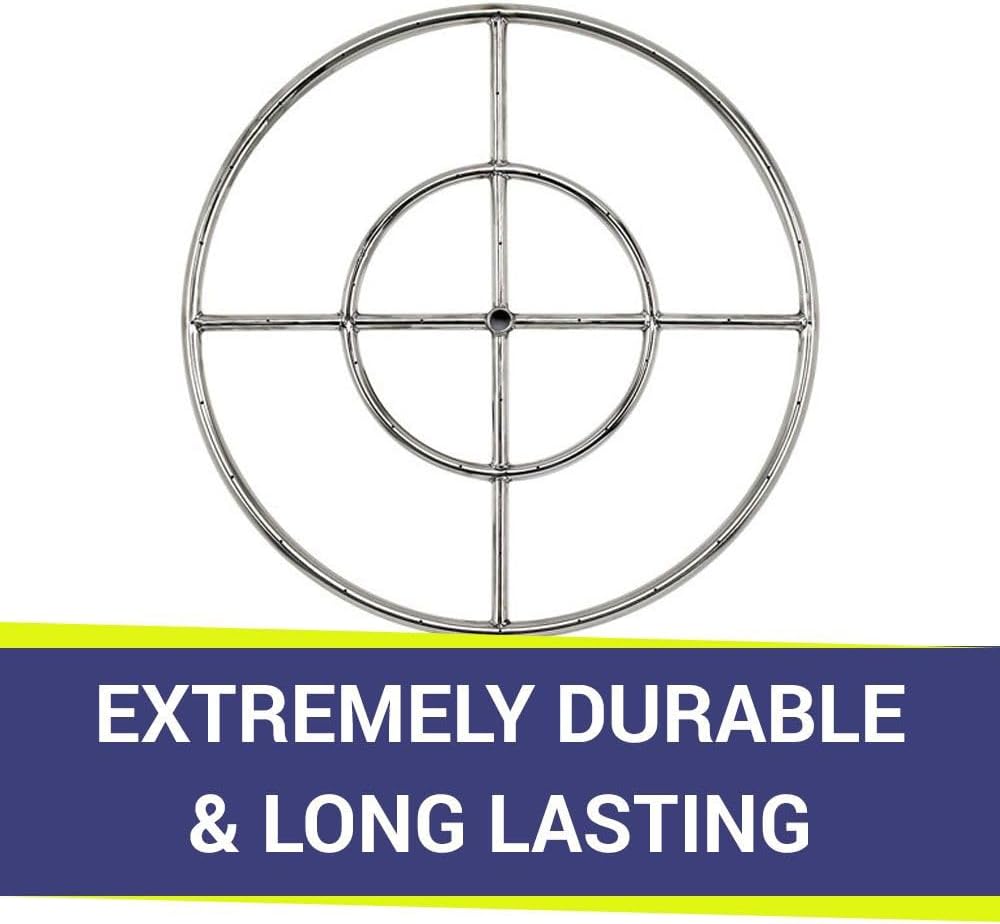 American Fire Glass Round Stainless Steel Fire Pit Burner (SS-FR-24-LP), Propane, 24-Inch