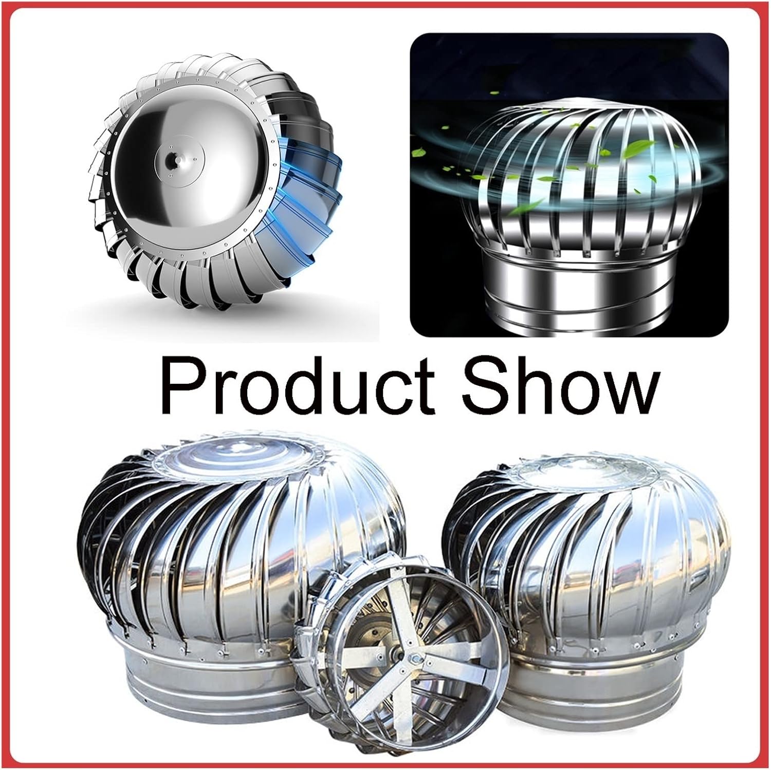 Internally Braced, Wind Turbines Whirlybird Turbines, Cap Vent Round, Can Be Used for Office Space, Public Environment Ventilation and Air Exchange, Smooth Surface (Silver 250mm(10in))