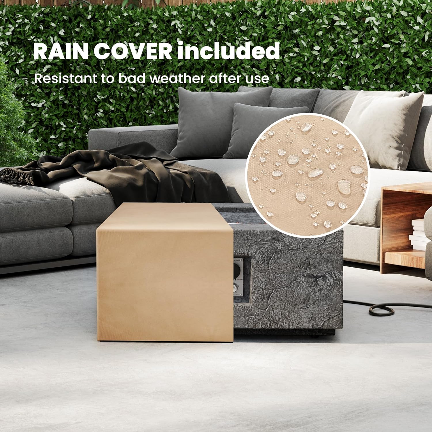 Propane Fire Pit Table, 28 in Square Outdoor Propane Gas Fire Pits, 40000 BTU Firepit for Outside Patio with Rain Cover, Lava Rocks for Backyard & Deck, Dark Grey