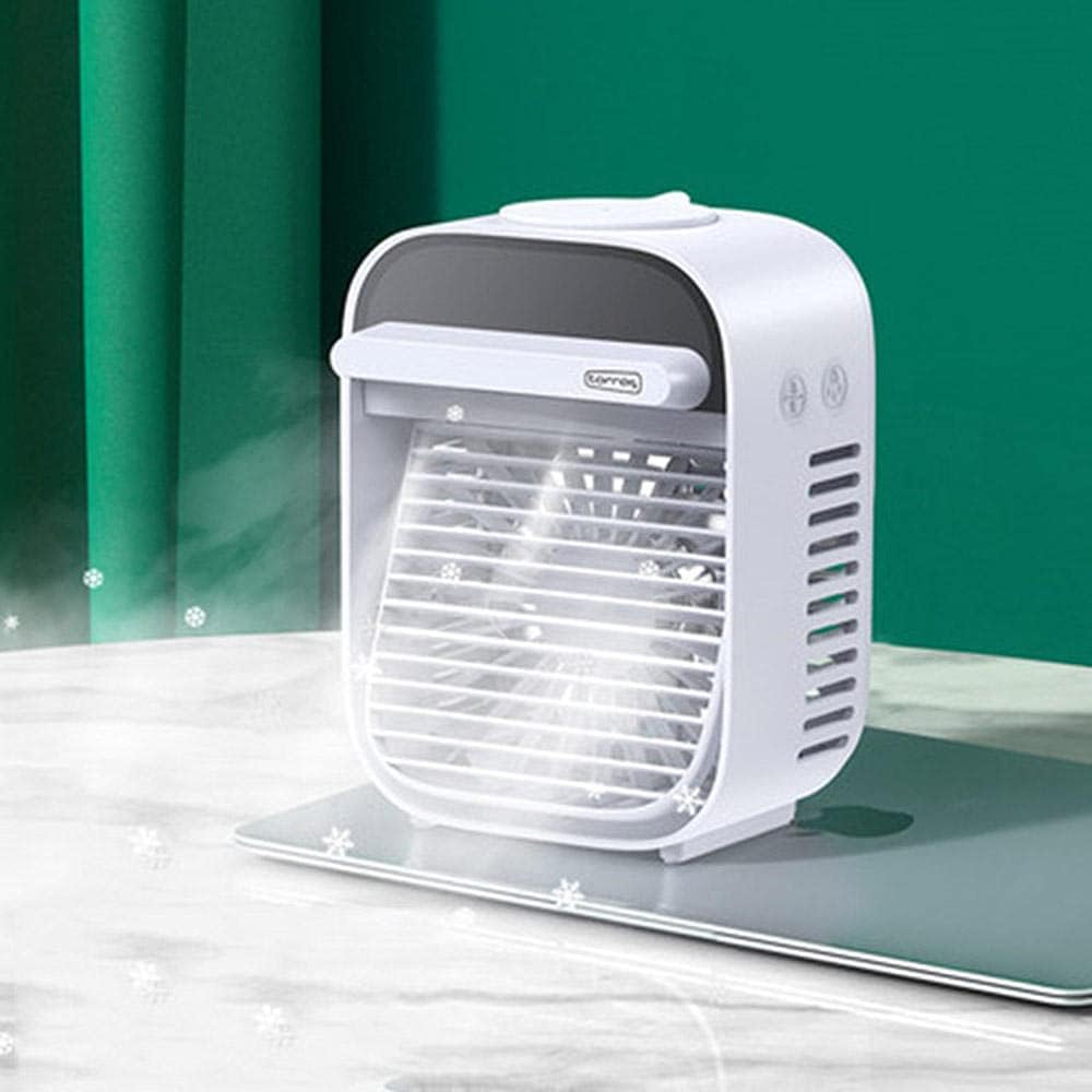 Upgrade Mini Air Conditioner USB Portable Air Conditioner Household Air Cooler Cooling Humidifying Desktop Air Conditioner Fan-White.