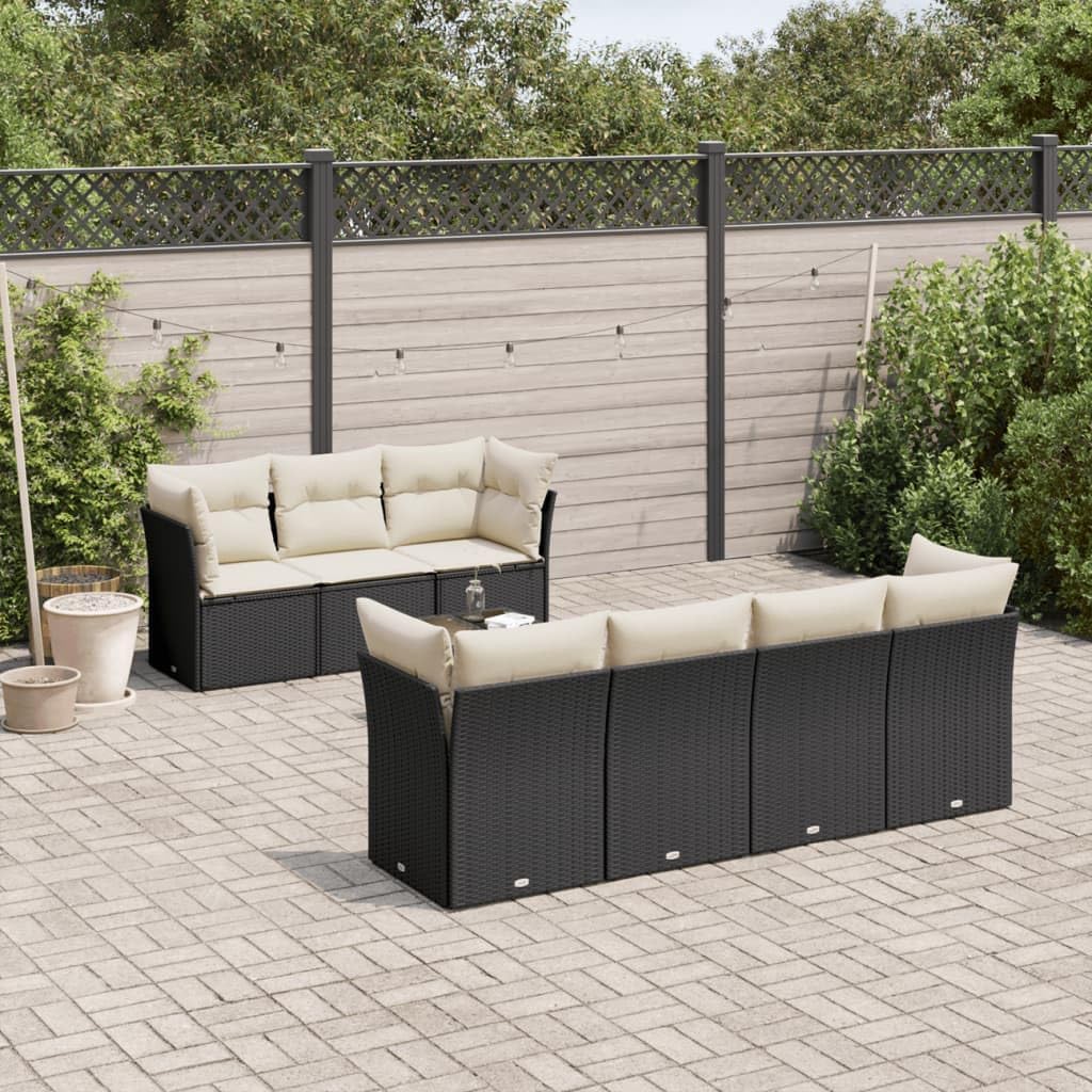 8-Piece Patio Furniture Set, Black Synthetic Poly Rattan Outdoor Sofa with Storage, Modular Design for Garden, Balcony, Terrace