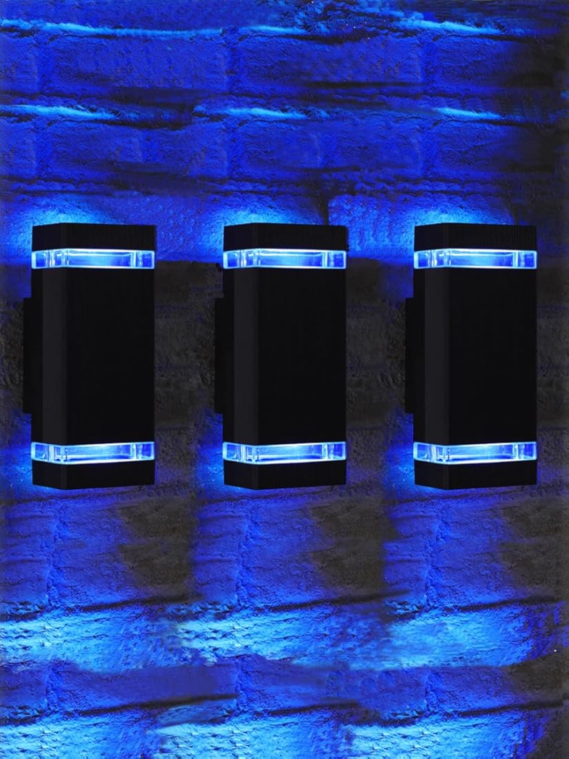 Up and Down Lights Outdoor Wall Sconce, Outside Light Fixtures Dusk to Dawn – Blue Lamps Included, Outdoor Garage Lights Wall Mount for House Front Door , 3 Pack