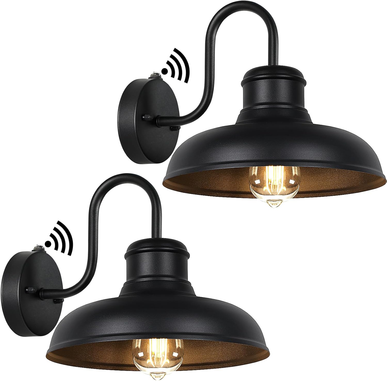 TOBUSA 2-Pack Dusk to Dawn Outdoor Wall Lights, Farmhouse Gooseneck Barn Lights Waterproof, 11.5'' Matte Black Outside Wall Sconces for House, Porch, Garage