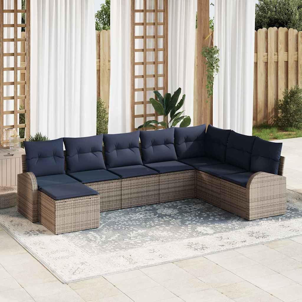 Grey Synthetic Poly Rattan Garden Sofa Set, 8-Piece Modular Patio Furniture with Cushions, Outdoor Table and Chairs for Backyard, Deck, Balcony