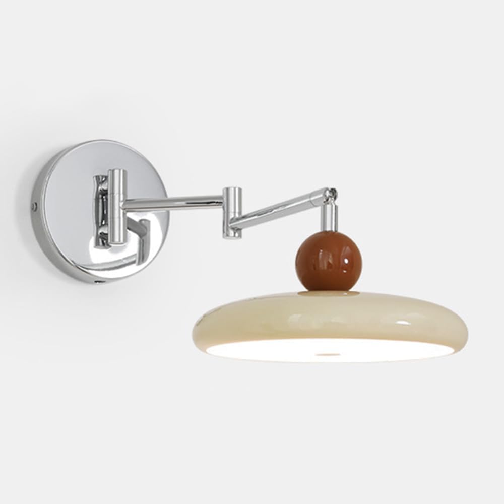 Led Swing Arm Wall Lamp for Bedside, 20W Cream Wall Sconce 180° Rotatable Wall Mounted Light Bedroom Living Room Indoor Metal Wall Lighting Fixtures, 3 Color Mode
