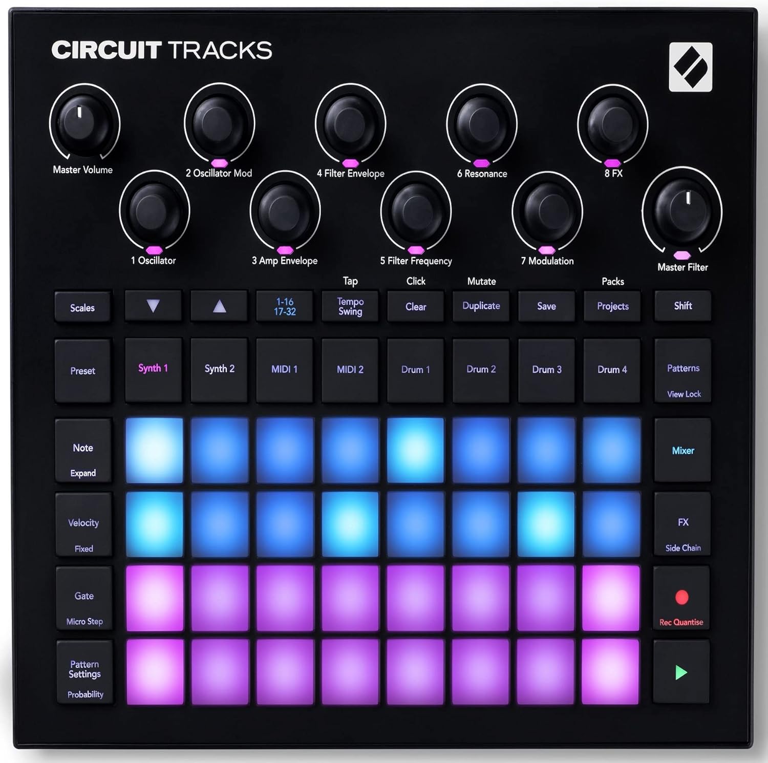 Audiosavings Bundle: (1) Novation Circuit Tracks MIDI USB Rechargeable Groovebox w/Synths/Drums/Sequencer Bundle with (1) Rockville RPAK Charcoal Stylish Durable Backpack Bag (2 Items)
