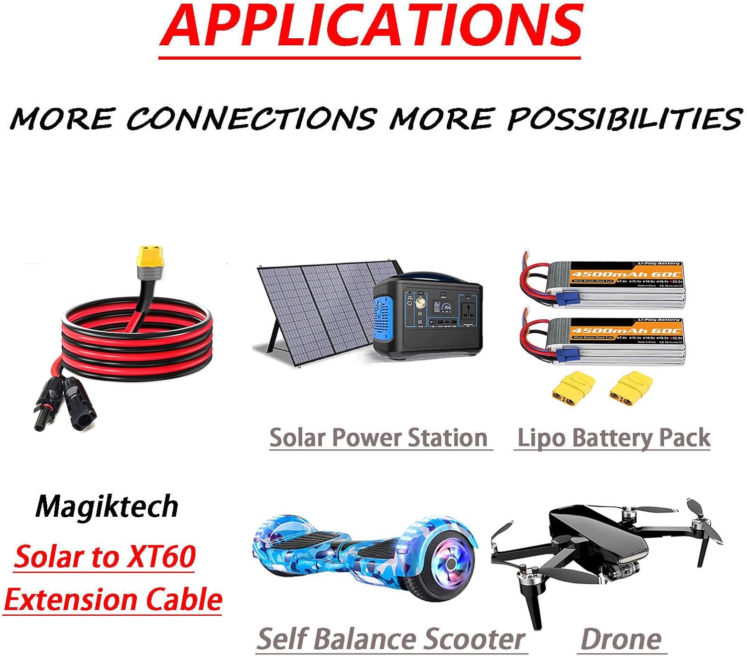 Solar XT60 Adapter Charge Cable 50FT, Solar to XT60 Extension Cord 12AWG for LifePo4 Batteries, Power Stations, Generators