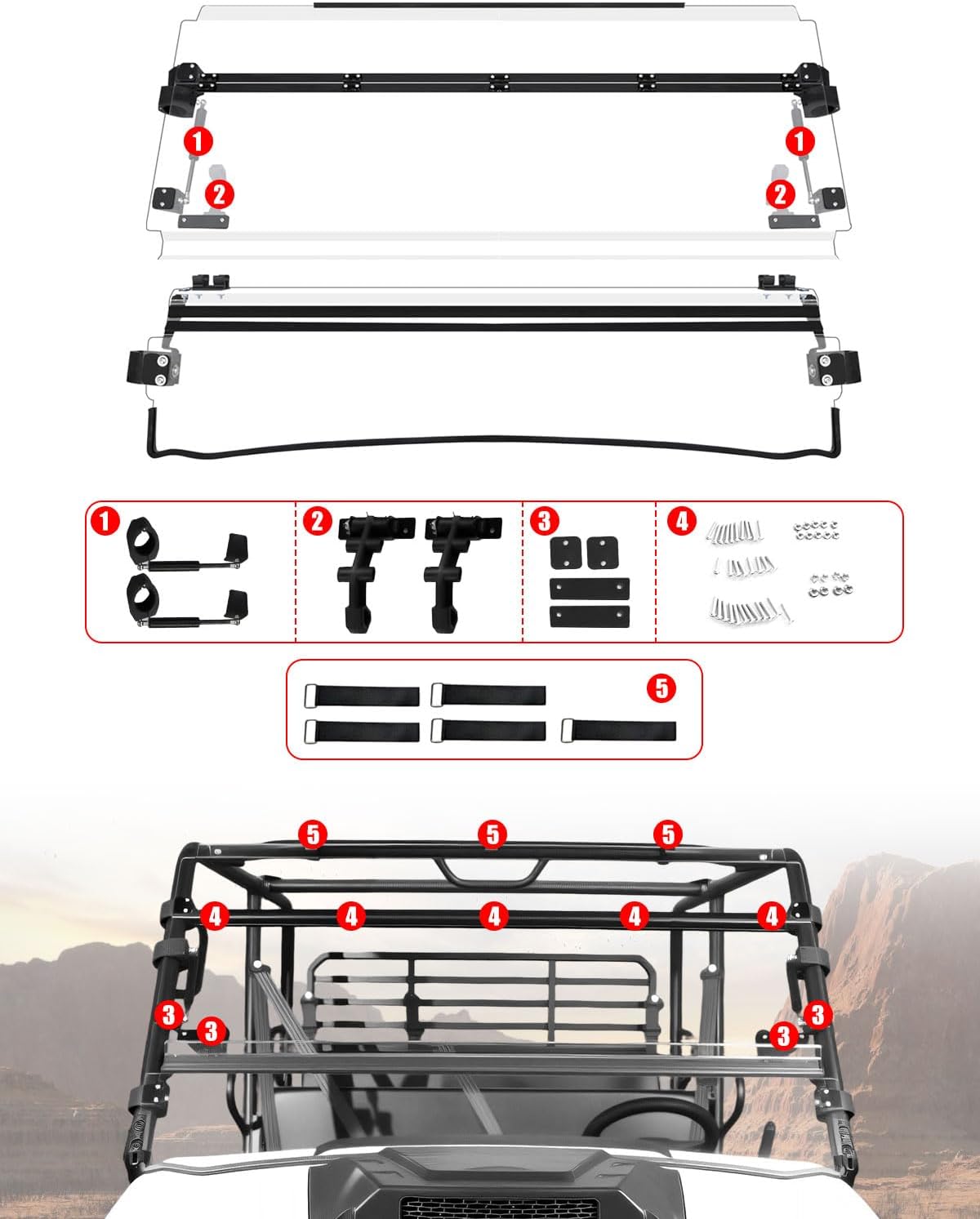 UTV Flip Up Windshield for Kawasaki Mule Pro FXT FX, Clear 1/5