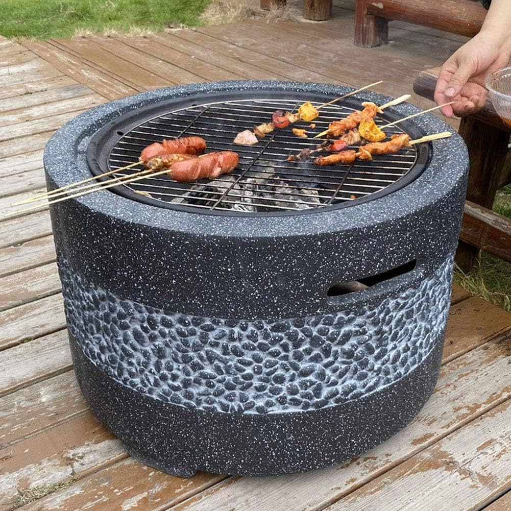 Fire Pit with BBQ Grill Shelf, Firepit Garden Patio Heater/BBQ/Ice Pit Fashionable and Artistic Magnesium Oxide Base Used for Outdoor Garden Barbecue Camping