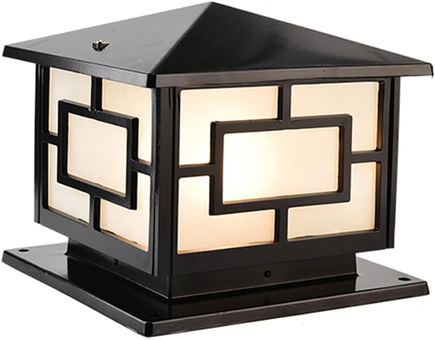Modern Post Cap Light Chinese Style Square Pillar Lights Classical Garden Lantern Column Pedestal Light Fence Outdoor Column Lamp Fits 4x4 5x5 6x6 Wooden Patio Deck Yard Decor