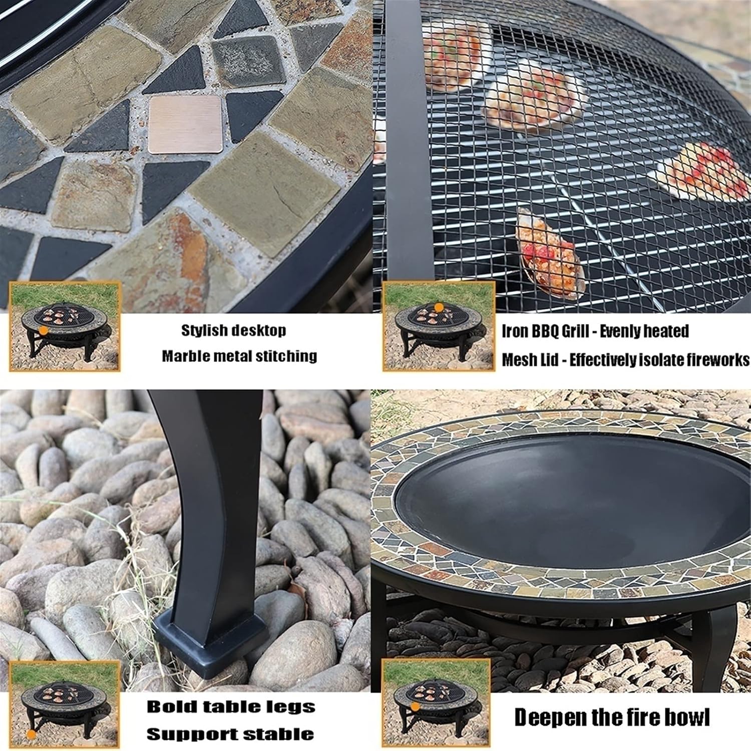 Outdoor Fire Pit Outdoor Large Wood Burning Fire Pit, Garden Party BBQ Camping Picnic Cooking Fire Pit Barbecue Grill with 4 Stools